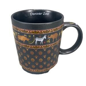 Denver Zoo Coffee Mug Charcoal Gray Copper Animal Paw Prints Elephant Lion Zebra